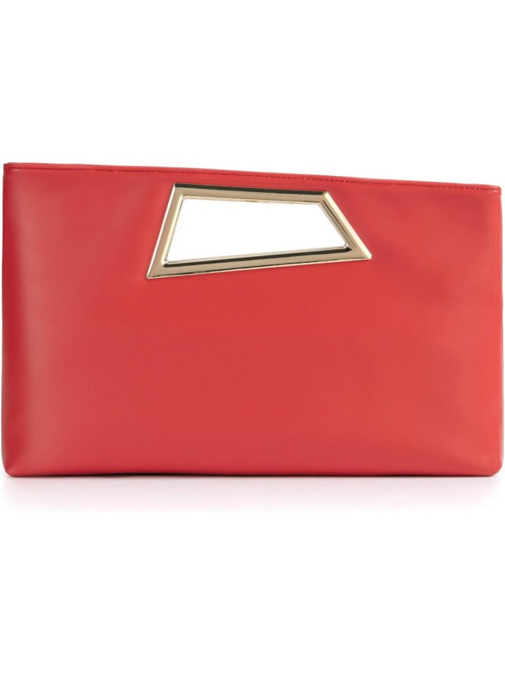 Women's Red Pu Leather Clutch Metallic Geo Top Handle Evening Bag Party